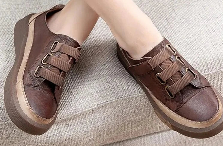 Genuine Leather Retro Women Sneakers Casual Flat Ladies Shoes high quality Comfortable Women's Flat Shoes