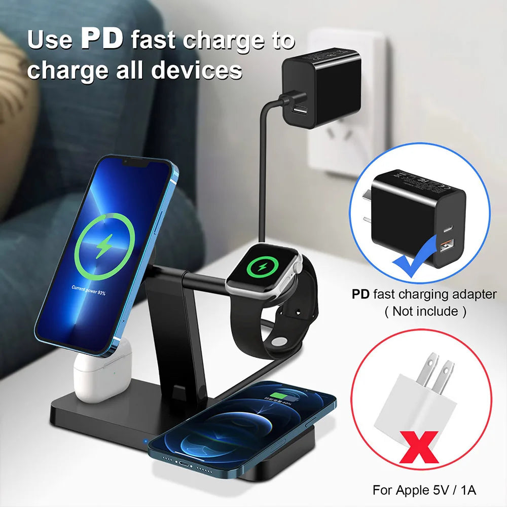 35W Magnetic Wireless Charger Stand For IPhone 14 13 12 Pro Max Mini 11 Apple Watch 4 In 1 Fast Charging for Airpods 3 IWatch 8