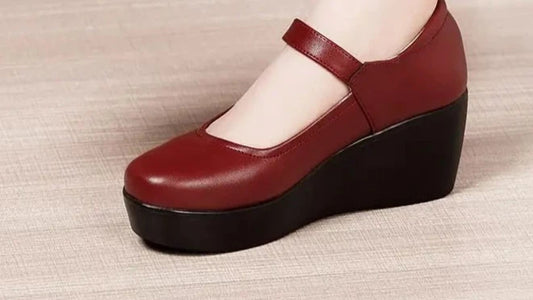 2024 Spring Leather Shoes Women Platform Wedges Shoe High Heels Round Toe Soft Sole White Women Pumps Large Size 33-43