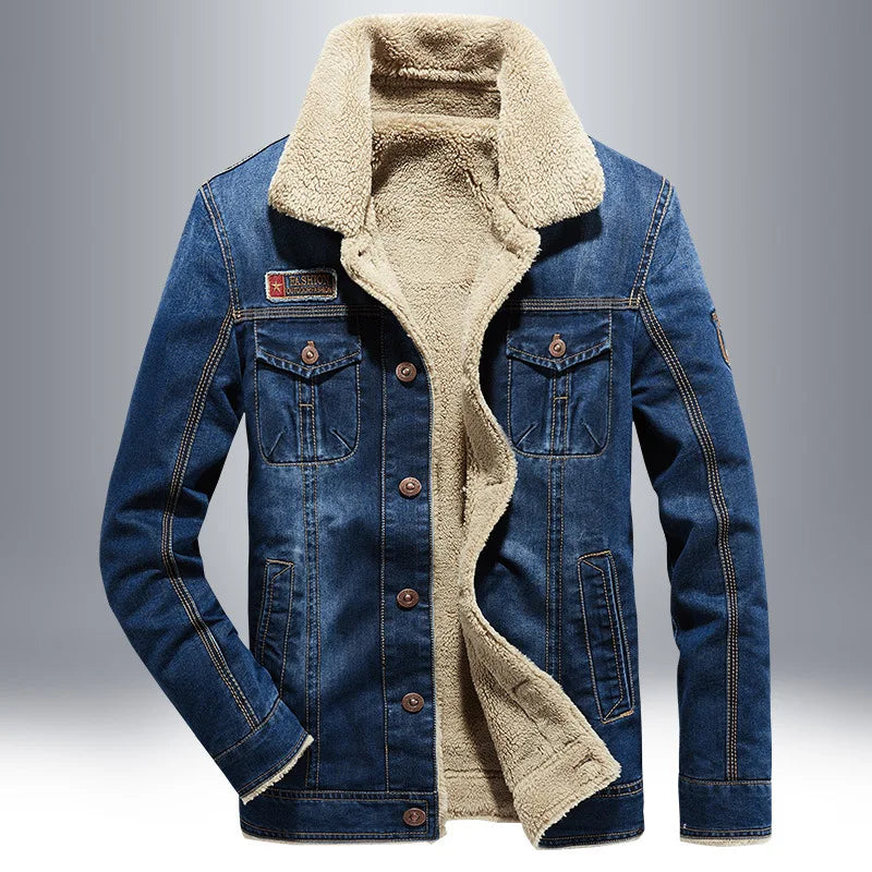 2023 Men Winter Casual Denim Warm Fur Collar Jacket Men Fashion Clothes Lapel Single Breasted Fall Vintage Parkas Coats For Male