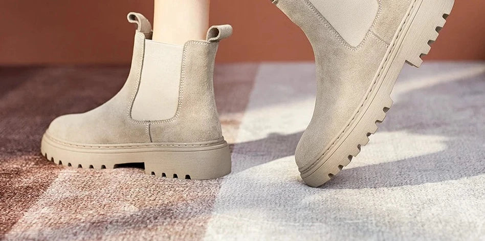 Chelsea Boots Women Suede Leather Ankle Boots Autumn Slip-On Platform Boots Fashion Booties femme