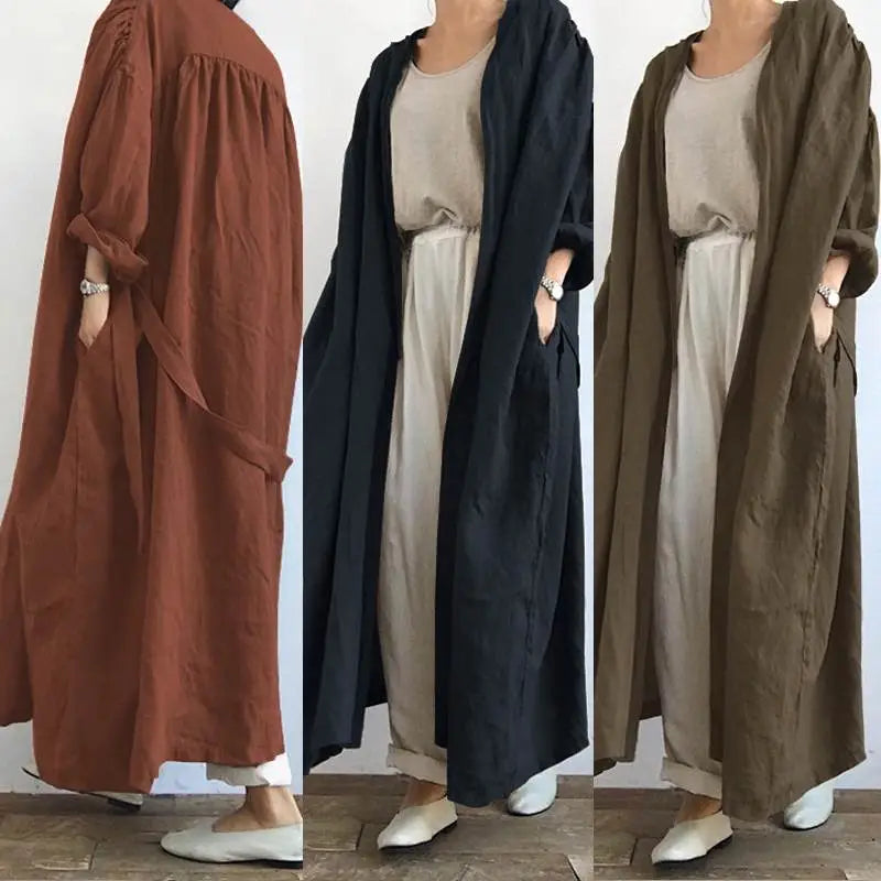 ZANZEA 2023 Kaftan Cotton Long Cardigan Women's Autumn Blouse Casual Long Sleeve Coats Female Solid Blusas Tunic