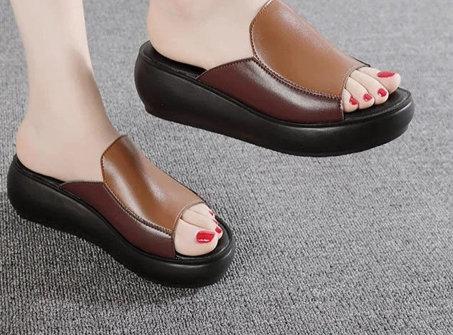 Woman Platform Flip Flops 2024 New Summer Women Genuine Leather Slipper High Heel Shoes Women Slippers