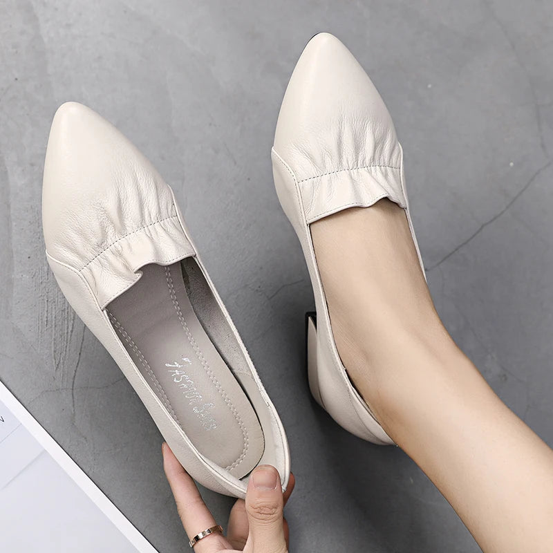 Brand Shoes Thick Heel Ladies Pumps Genuine Leather Pointed Toe Colorful Square Heels Party Handmade Shoes Women