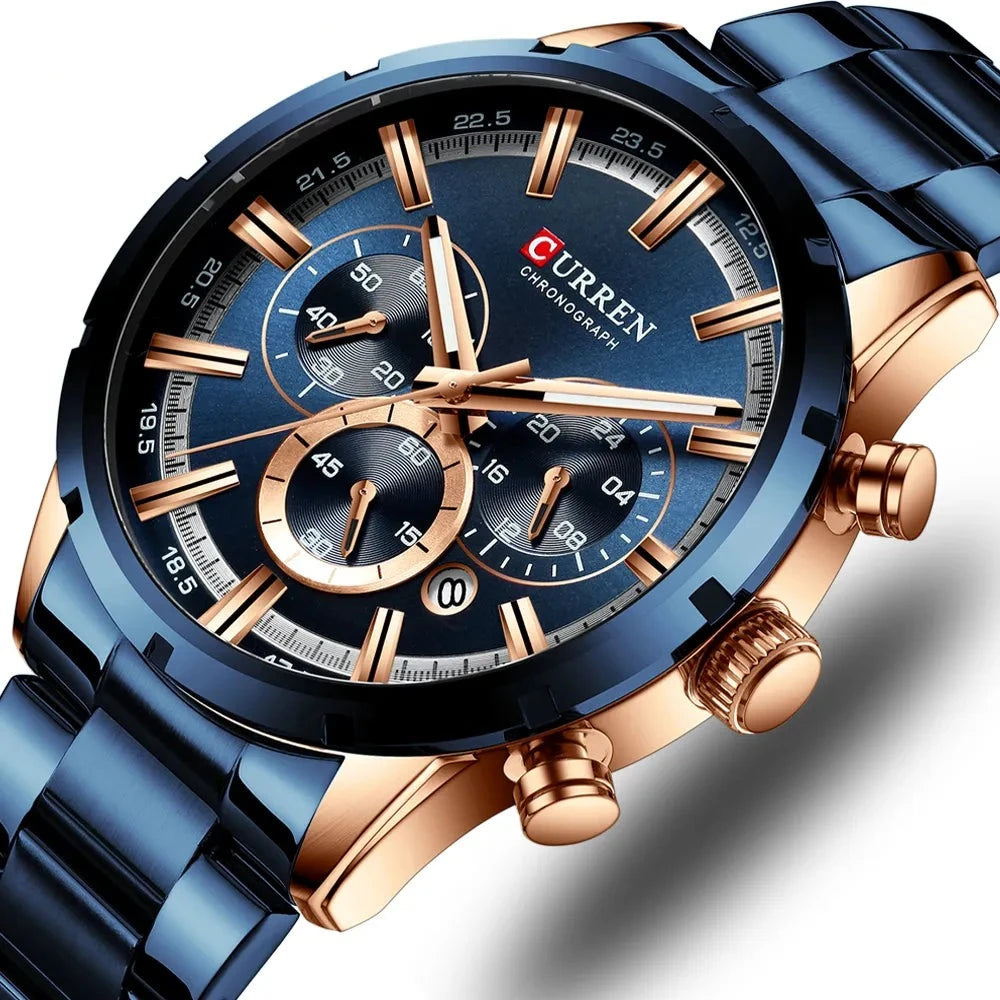 CURREN New Fashion Watches with Stainless Steel Top Brand Luxury Sports Chronograph Quartz Watch Men Relogio Masculino