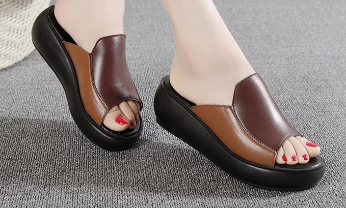 Woman Platform Flip Flops 2024 New Summer Women Genuine Leather Slipper High Heel Shoes Women Slippers