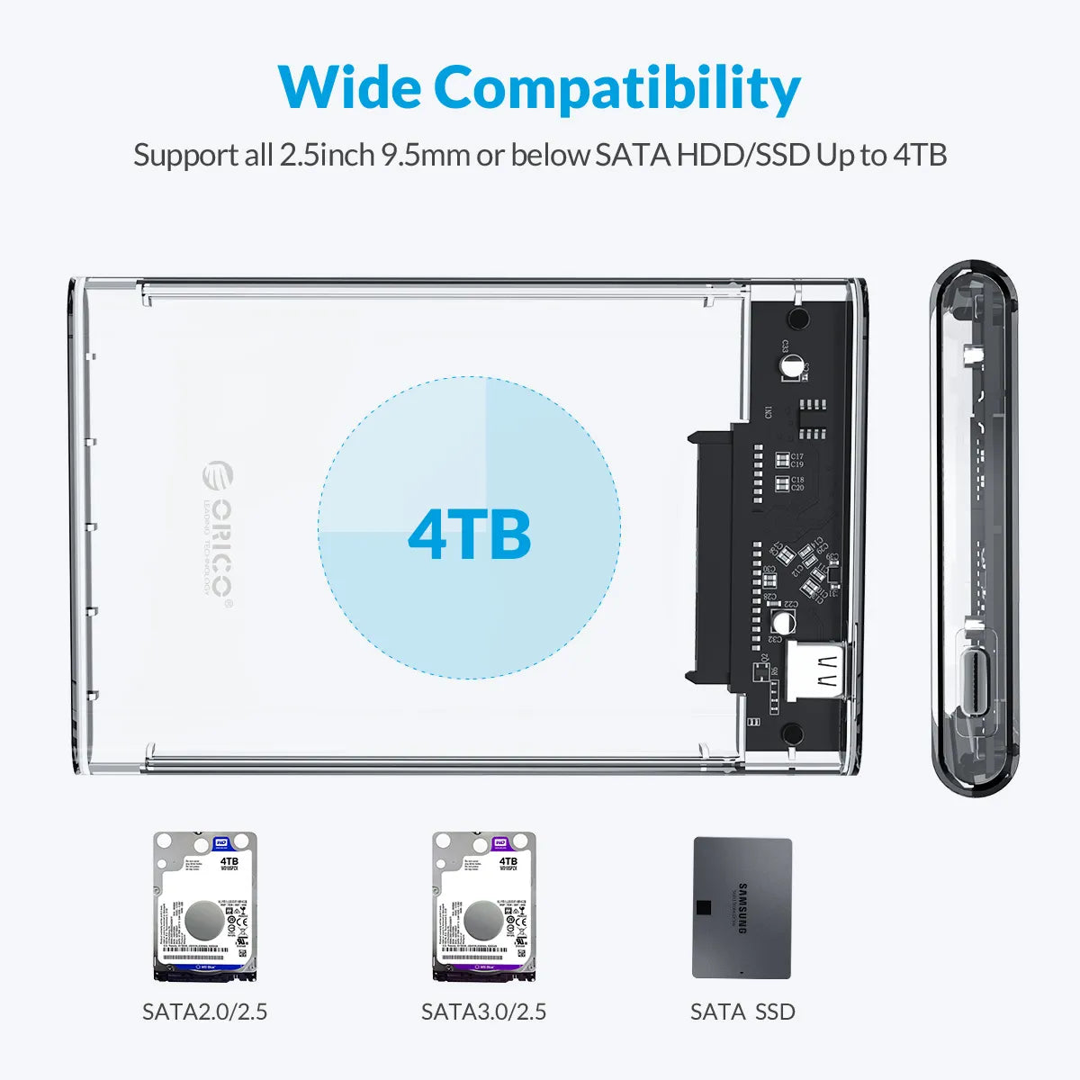 ORICO Transparent HDD Case SATA to USB 3.0 Hard Drive Case External 2.5'' HDD Enclosure for HDD SSD Disk Case Box Support UASP