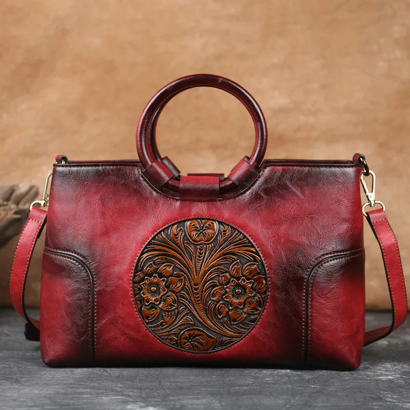 High Quality Leather Women Handbag Retro Handmade Embossed Shoulder Bag For Women Large Capacity Female Messenger Bags