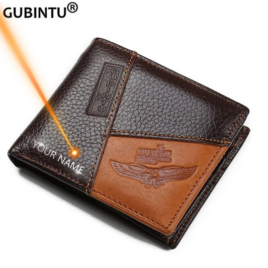 😋GUBINTU Genuine Leather Men Wallets Coin Pocket Zipper Real Men's Leather Wallet with Coin High Quality Male Purse Eagle cartera