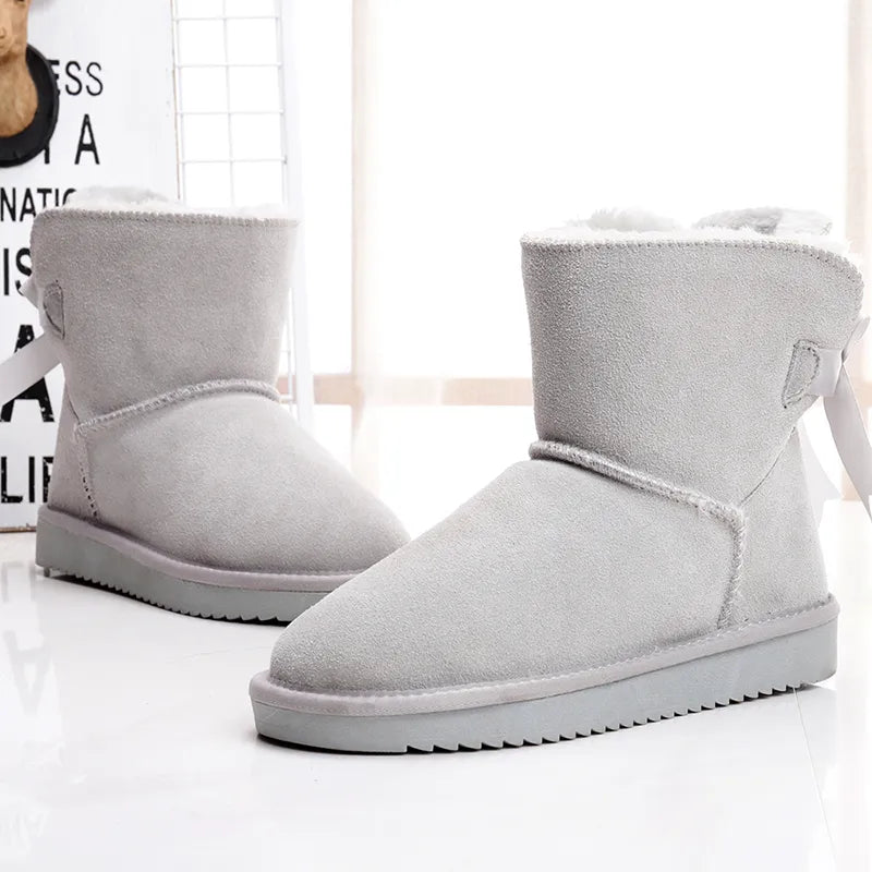 GRWG New Fashion Women Warm Snow Boots Winter Boots 100% Genuine Cowhide Leather Women Boots Ankle Shoes Size 35-44