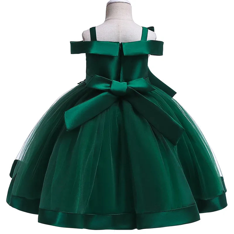 3-10 Years Kids Christmas Party Dresses For Girls Appliques Flower Elegant Wedding Dress With Bow Children Birthday Prom Gown