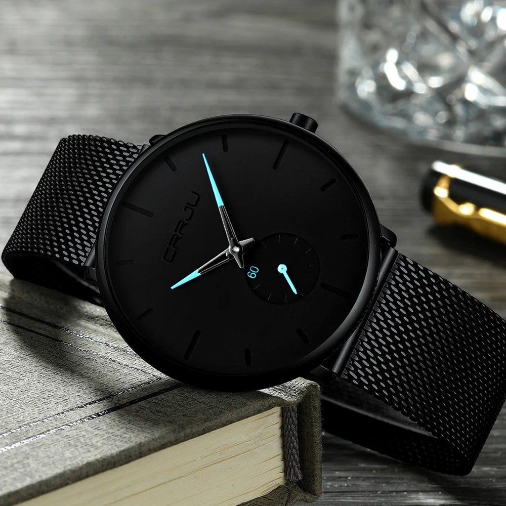 😍CRRJU Fashion Mens Watches Top Brand Luxury Quartz Watch Men Casual Slim Mesh Steel Waterproof Sport Watch Relogio Masculino