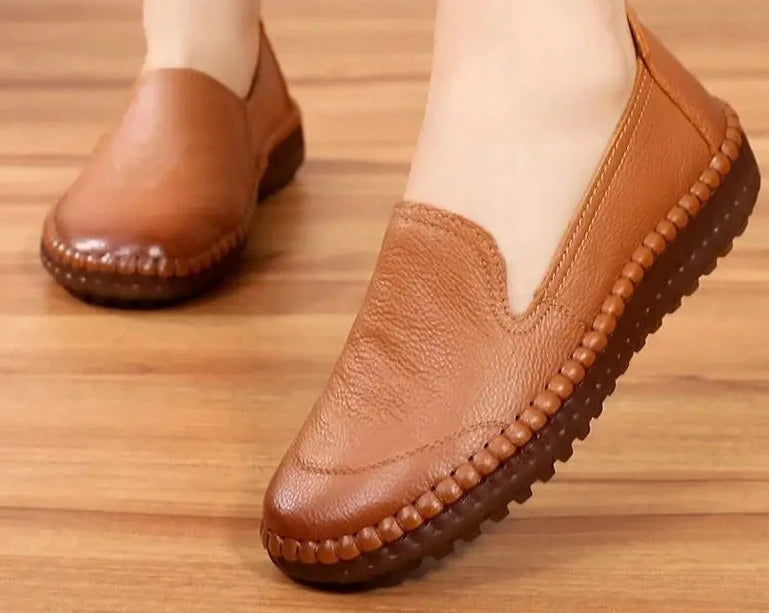 Women's Flats Handmade Shoes 2024 Spring Autumn Genuine Leather Ladies Shoe Flat Shoes Women Leather Retro Shoe