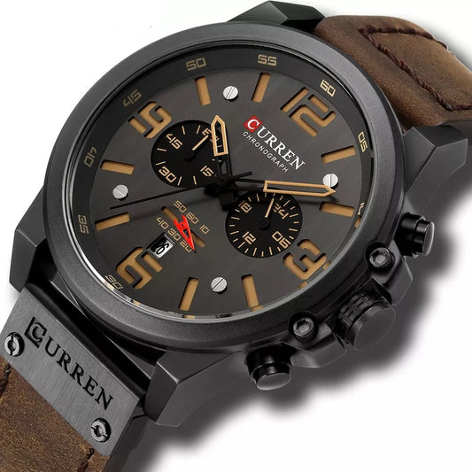 😍Mens Watches Top Luxury Brand Waterproof Sport Wrist Watch Chronograph Quartz Military Genuine Leather Relogio Masculino