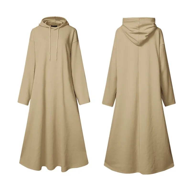 Stylish Hooded Hoodies Dress Women Autumn Sweatshirts 2023 ZANZEA Casual Long Sleeve Maxi Vestidos Female Solid Robe Oversized