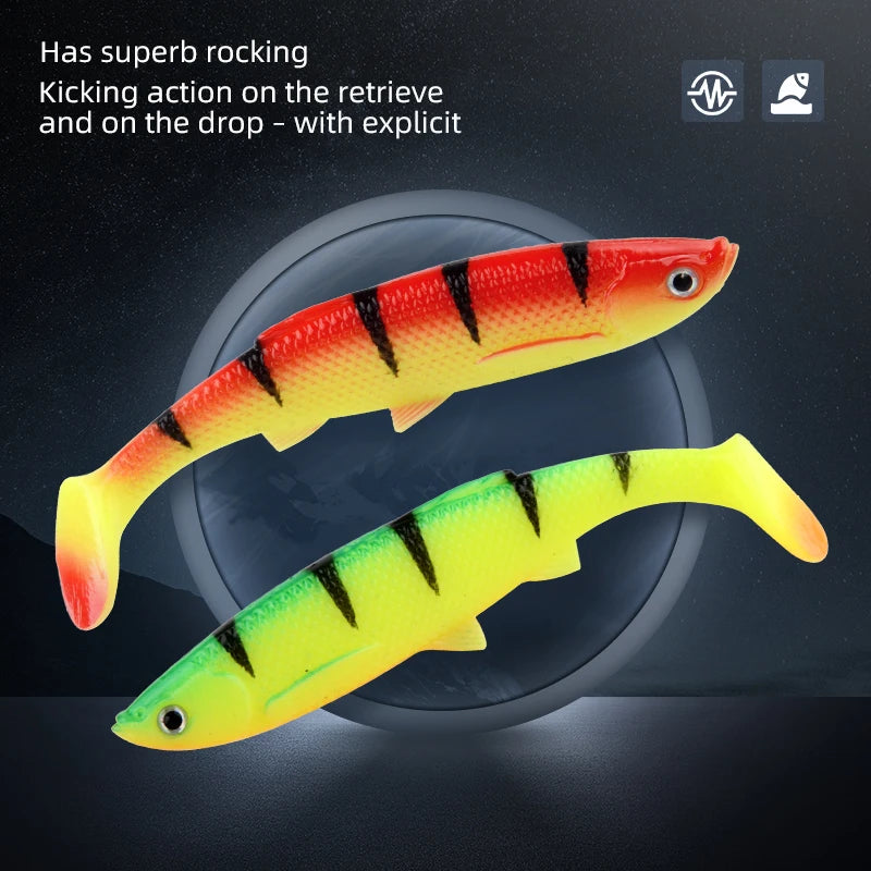 4.73" Bleak Paddle Tail 14.5g 4pcs 120mm Fishing Soft Lures 3D Eyes T Tail Artificial Bait Plastic Pike Fishing Lures