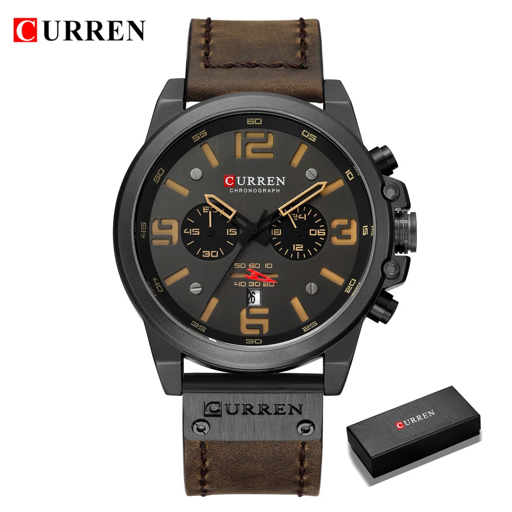 😍Mens Watches Top Luxury Brand Waterproof Sport Wrist Watch Chronograph Quartz Military Genuine Leather Relogio Masculino