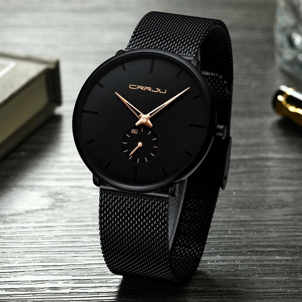 😍CRRJU Fashion Mens Watches Top Brand Luxury Quartz Watch Men Casual Slim Mesh Steel Waterproof Sport Watch Relogio Masculino