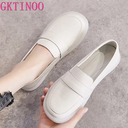 GKTINOO Shoes Women Spring 2024 New White Thick-Soled Ladies Sneakers Genuine Leather Casual Trend Girl Shoes Students Loafers