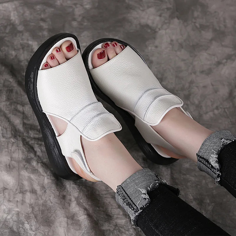 GKTINOO 2024 Summer Shoes Thick Bottom Flat Platform Sandals For Women Genuine Cow Leather Fashion Wedges Peep Toe Women Sandals