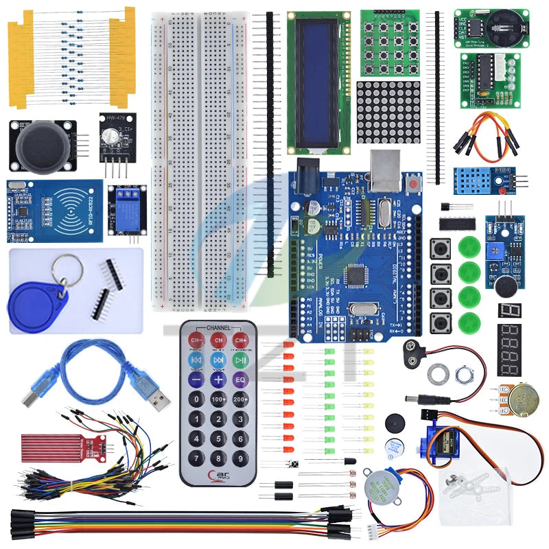 TZT NEWEST RFID Starter Kit For Arduino Uno R3 - Uno R3 Breadboard and holder Step Motor / Servo /1602 LCD / jumper Wire/ UNO R3