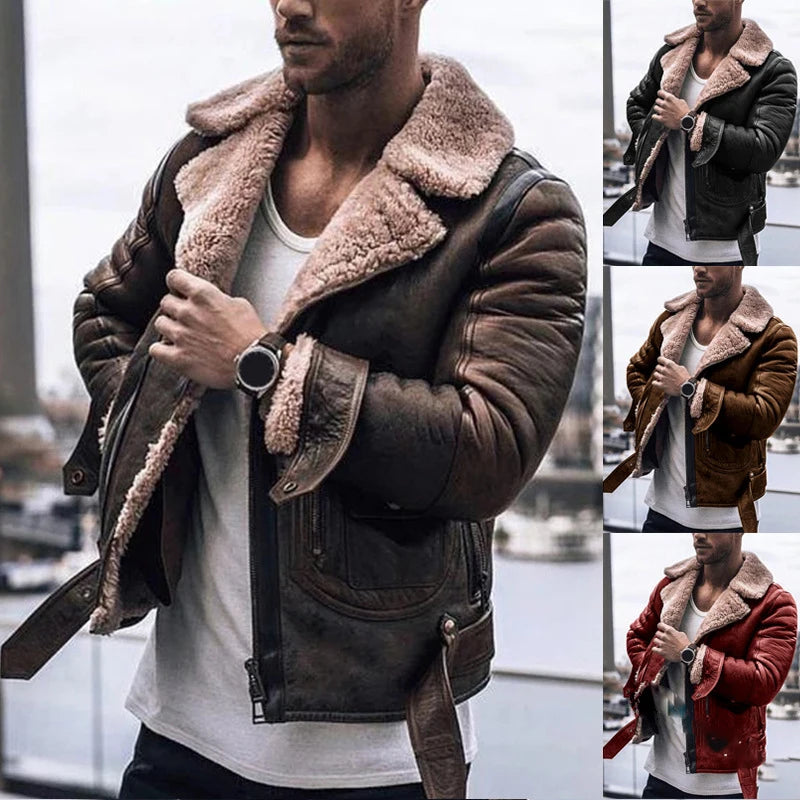 Winter Jacket Men PU Leather Jackets Biker Motorcycle Zipper Long Sleeve Coat Top Streetwear Leather Jacket Men Coat Dropshippin