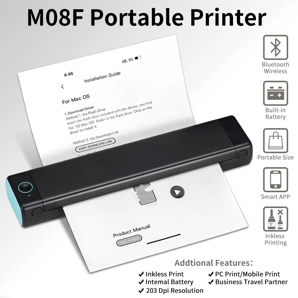 Portable Thermal Printer,Supports 8.26"x11.69" A4 Thermal Paper,Wireless Mobile Travel Printers for Car & Office
