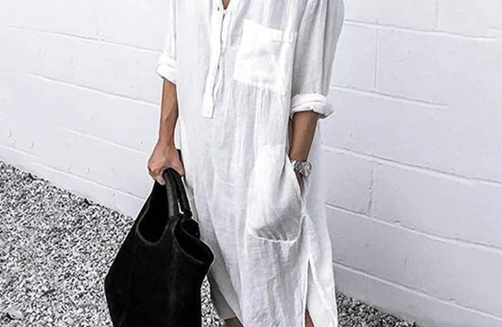 🥰Cotton Linen Long Dress for Women 2023 Summer Casual Short Sleeve Shirt Dress Oversized Female Clothing