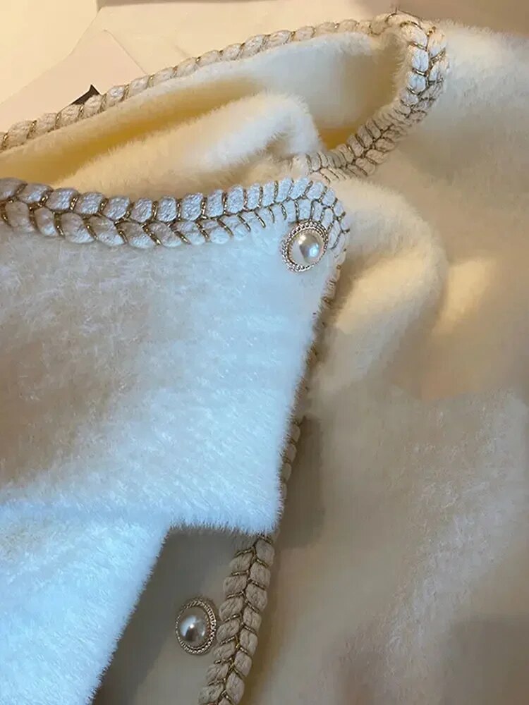 😍French Small Fragrance Pearl Button Sweater Cardigan Women's Top Gentle Mink Fleece Knit Jacket