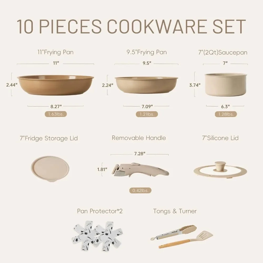 Ceramic Cookware Set with Detachable Handle