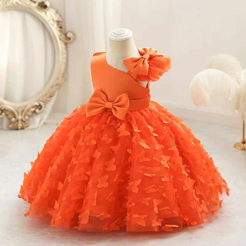 0-6T New Baby Dress Butterfly Birthday Party Girl Princess Dress Sequin Tulle Flower Dress Girl Christmas New Year Evening Dress