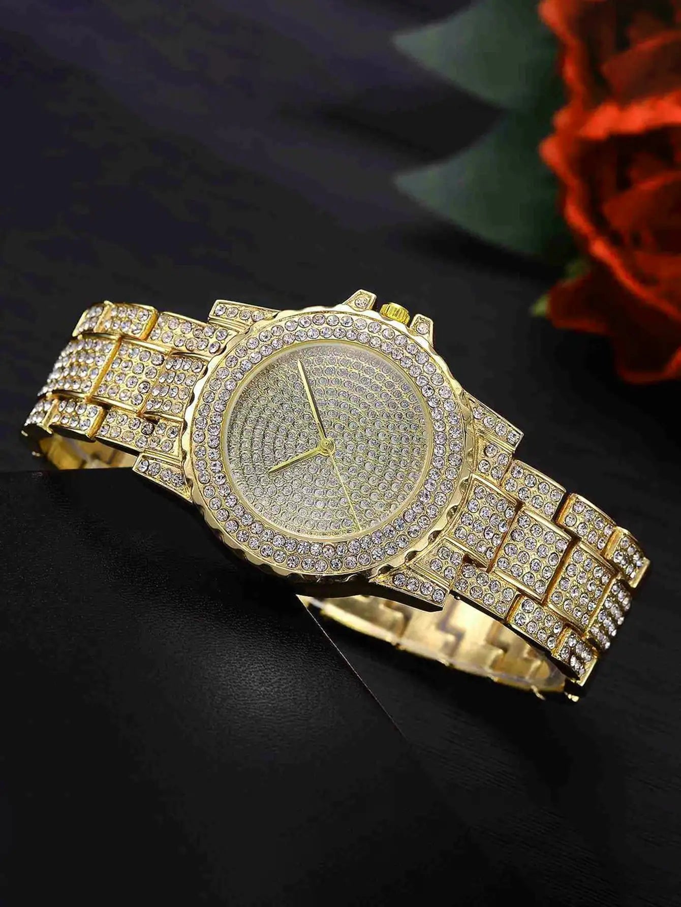 2PCS Luxury Women Gold Watch Fashion Ladies Quartz Diamond Wristwatch Elegant Female Bracelet Watches Set Reloj Mujer