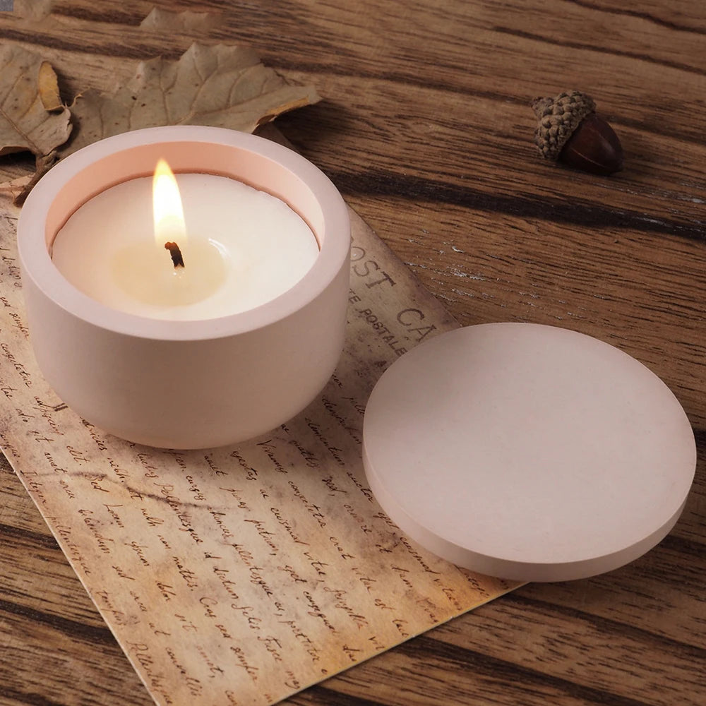 Concrete Candle Jar Silicone Mold DIY Handmade Round with lid Plaster Epoxy Resin Storage Box Casting Molds Home Decor Supplies