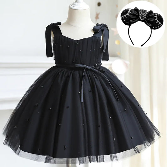 Halloween Baby Black Dresses for Girls 1-5 Yrs Witch Skelton Cospaly Carnival Party Prom Princess Costume Kids Birthday Vestido