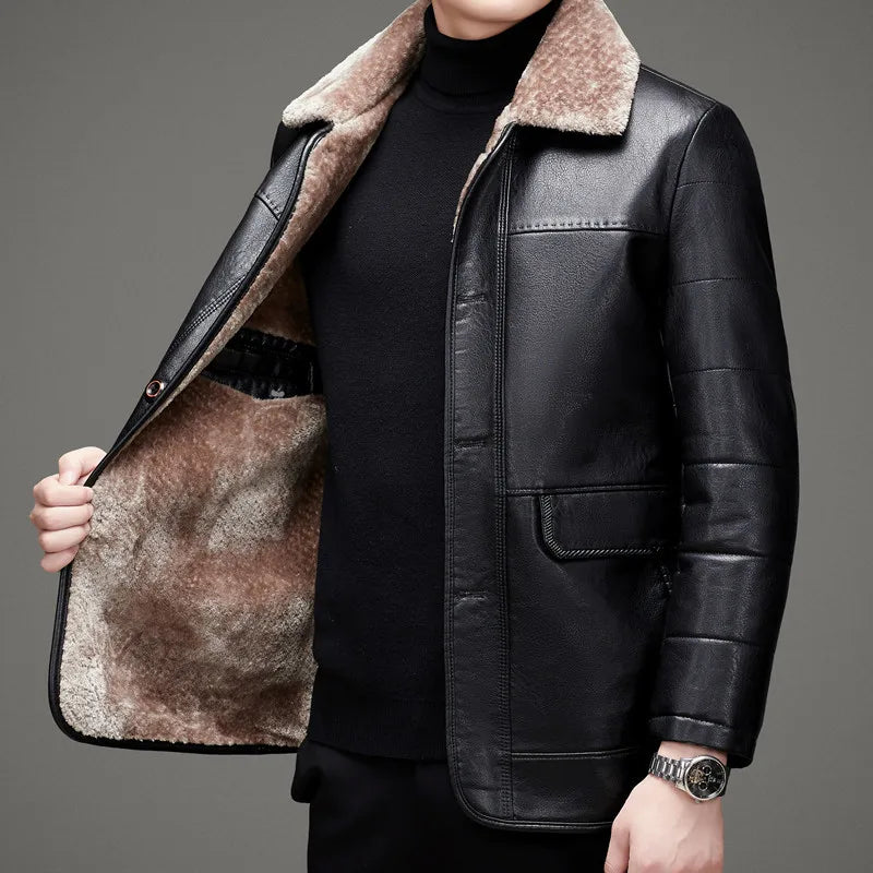 ZDT-8046 Winter Men's Genuine Leather Down Coat Sheepskin Jacket Flip Collar Thickened Fur Integrated Casual Plus Fat Plus Coat