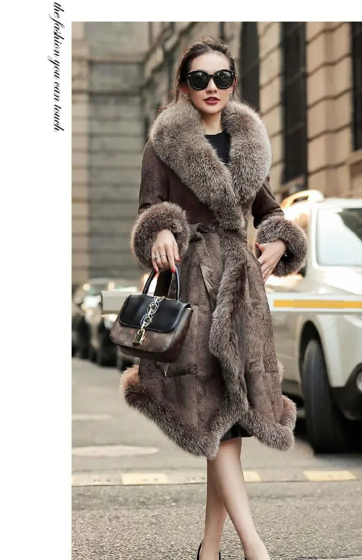❤️lovly High Luxury Rabbit Fur Coat Women 2022 New Temperament Fashion Wnter Jacket Female Long Thick Warm Fur Collar Outerwear