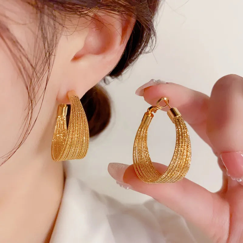 New Golden Exaggerated Metal Geometric Big Earrings for Women Simple Personality Fashion Earrings Wedding Jewelry Birthday Gifts