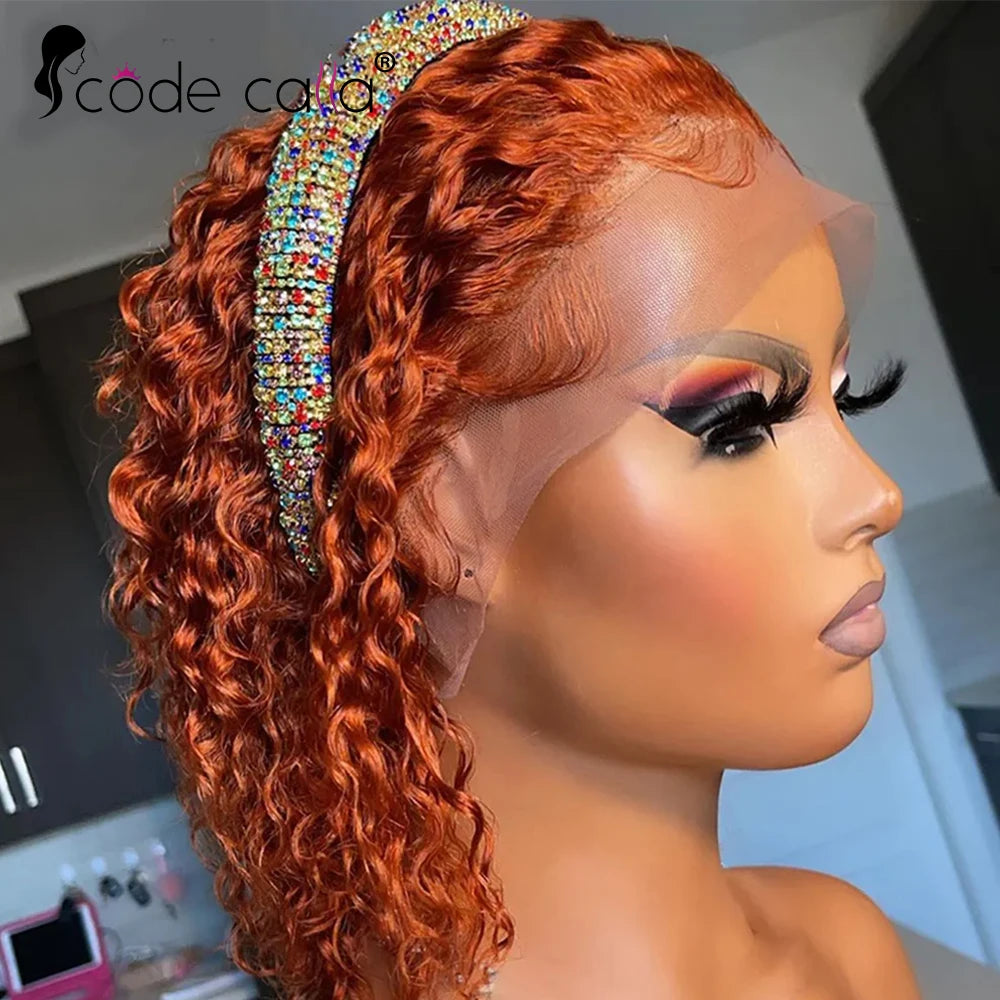 Ginger Orange Curly Bob Lace Front 180% Curly Bob Glueless Pre Plucked With Baby Hair Brazilian Human Hair Wig Sale Human Wig