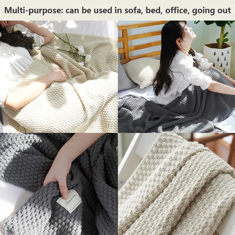 Warm Knitted Blanket With Tassel Solid Color Sofa Blanket Cover Nordic Decor Throw Blanket For Bed Portable Breathable Shawl