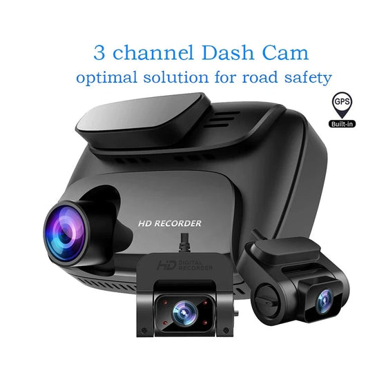 3 Channel 4K Dash Cam Built-in GPS,4K+1080P Dash Cam Front and Rear,4K+1080P Front Center, 1440P+1080P+1080P Three-Way Car Camer