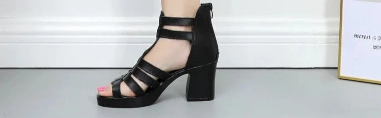 Women Sandals High Heels Genuine Leather 2024 New Summer Fashion Buckle Female Gladiator Sandals Platform Shoes Woman