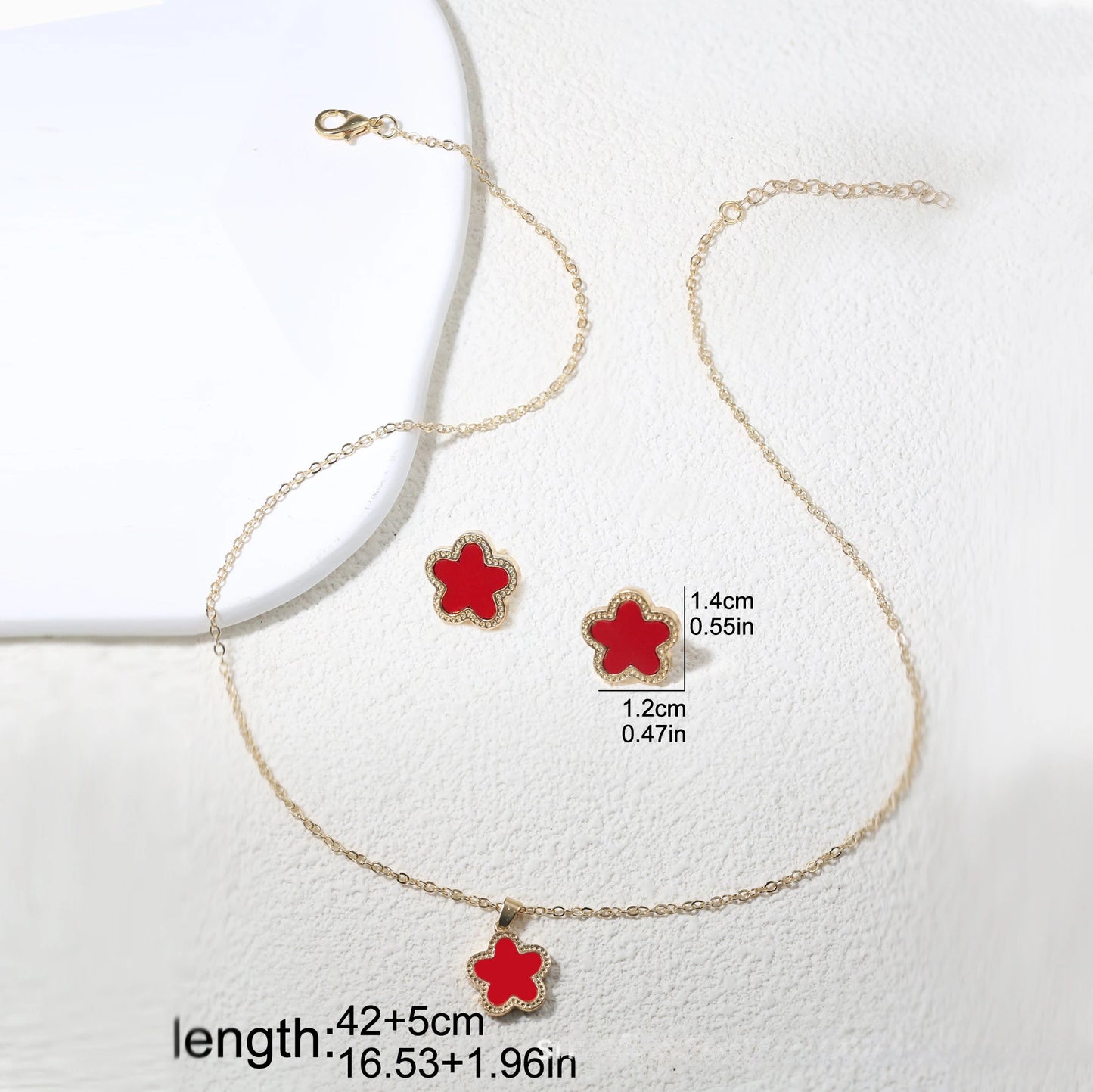 2Pcs Luxury Five Leaf Flower Pendant Jewelry Set for Women Gift Fashion Trendy Stainless Steel Clover Necklace Earring Jewelry