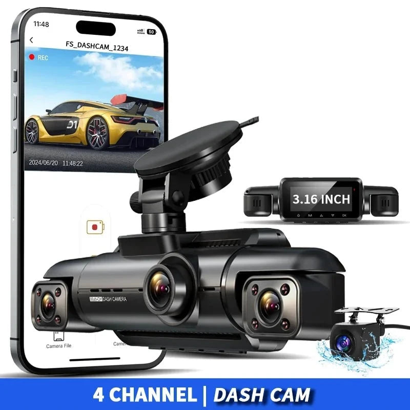 Car Dash Cam 4 Channel A99 FHD 1080P for Car DVR 360°Auto Video Recorder with Night Vision WiFi Support 256GB