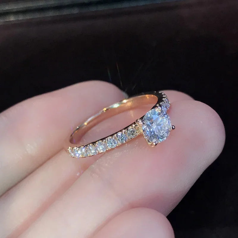 Women Trendy Shiny Crystal Ring Simplicity Elegant Temperament Engagement Wedding Jewelry