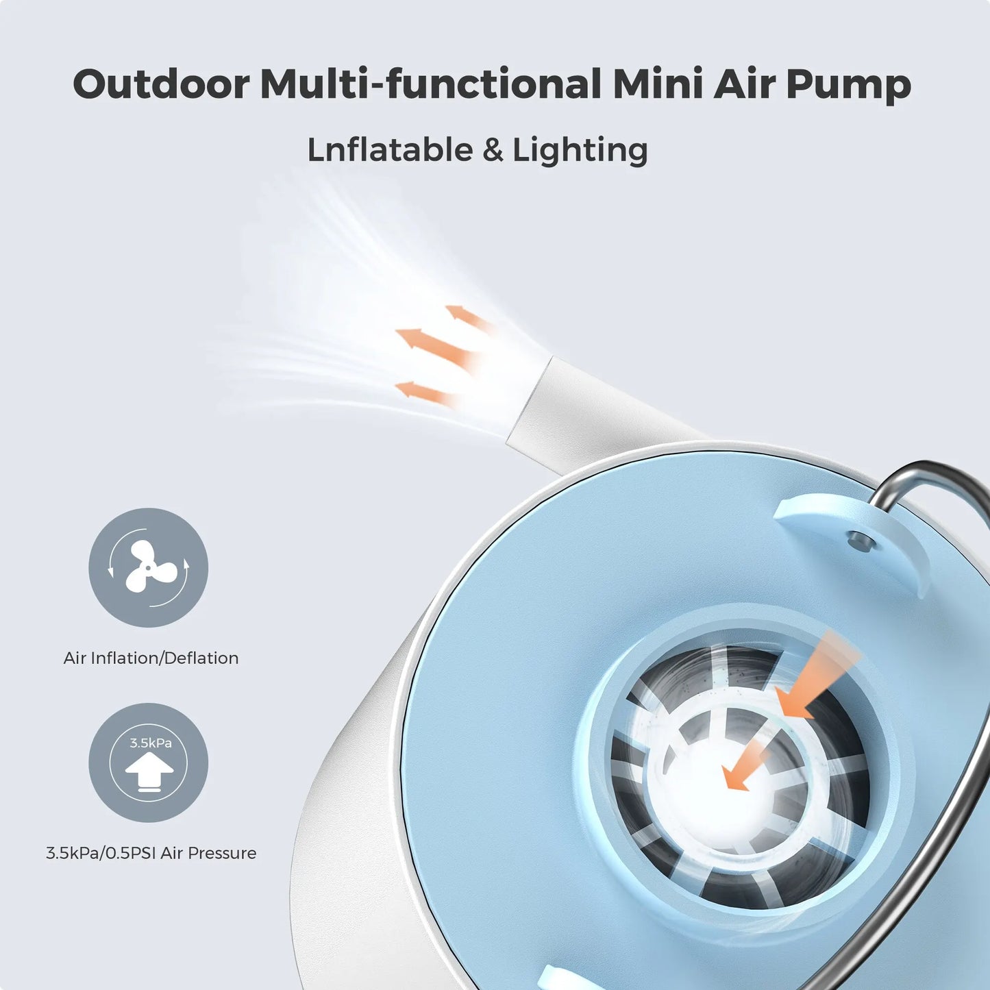 Air Pump Camping Equip Outdoor Gadgets Rechargeable for Hiking/Float/Lighting