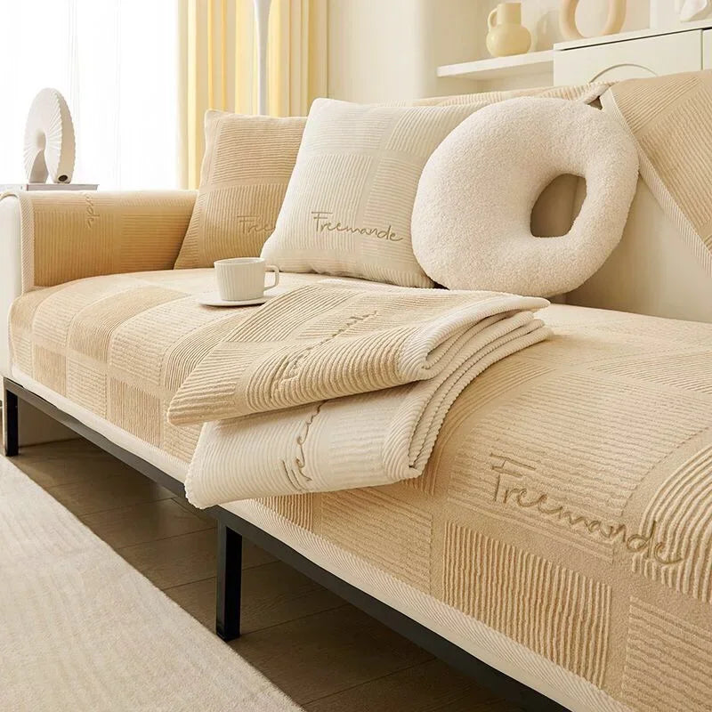 Luxury Soft Sofa Cover for Living Room Non-Slip Solid Thick Sofa Cushion Mat Simple Style Plush Sofa Towel Home Couch Decor