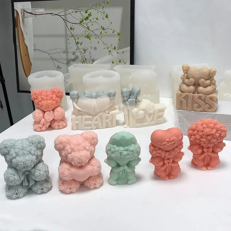 3D Bear Hug Love Silicone Candle Mold Diy Cute Bear Pet Candle Making Supplies Handmade Soap Plaster Resin Mold Home Decor Gift