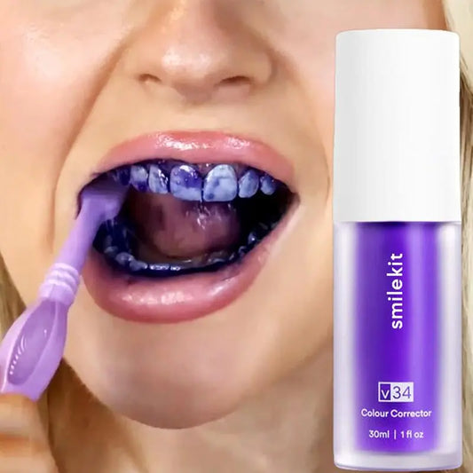🎀Tooth Cleansing Mousse Purple Bottled Press Toothpaste Refreshes Breath Whitens Teeth Stains Stains Removal Dental Cleansing