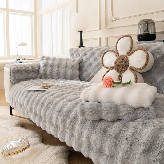 Thickened Rabbit Plush Sofa Cover Non-Slip Sofa Cover Living Room Decorative Sofa  Adjustable Sofa Cover Cushion Towel