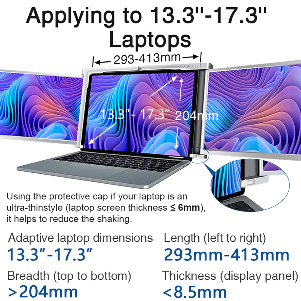 14 inches/13.3in Laptop Expansion Screen FHD Portable Tri-screen Monitor with 1 Cable for 2 Displays for 13.3-17.3 inch Laptop